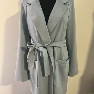 NWT ZARA Blue Faux Suede Trench Coat Modern Minimalist Design